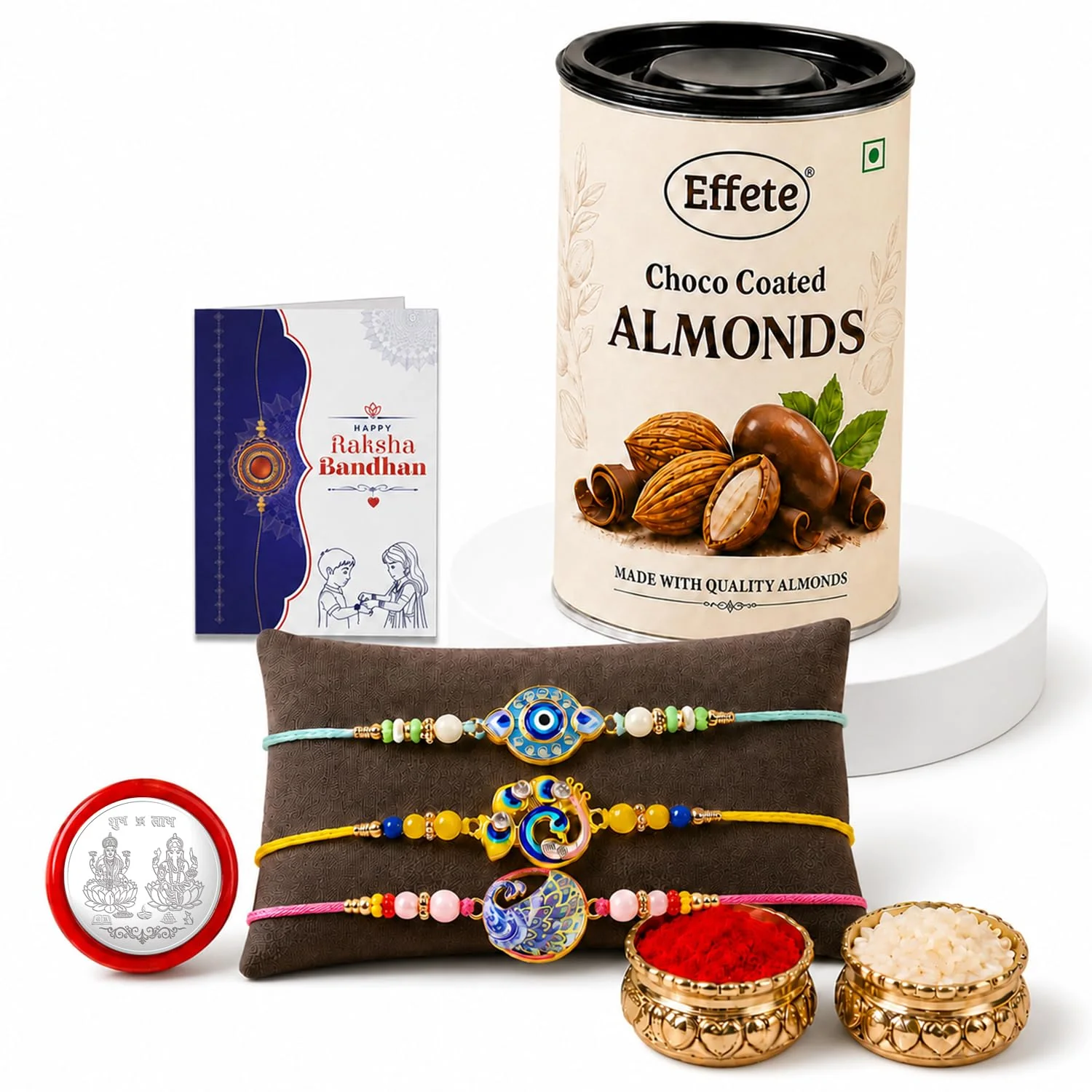 Evil Eye, Bird Rakhi Combo - Raksha Bandhan Gift with Choco Almonds 96gm, Pack of 7 - Image 5