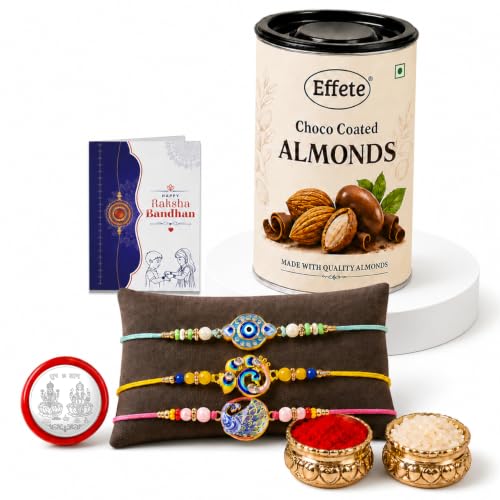 Evil Eye, Bird Rakhi Combo - Raksha Bandhan Gift with Choco Almonds 96gm, Pack of 7 - Image 6
