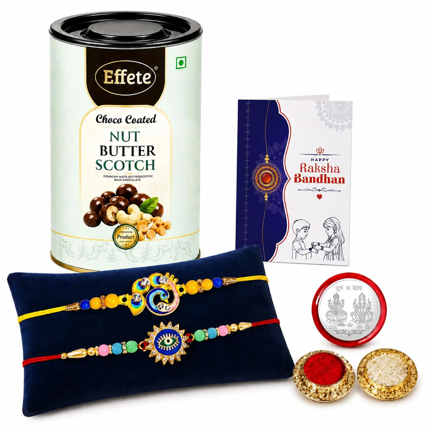 Evil Eye, Bird Rakhi Combo - Raksha Bandhan Gift with Choco Butterscotch 96gm, Pack of 6 - Image 5
