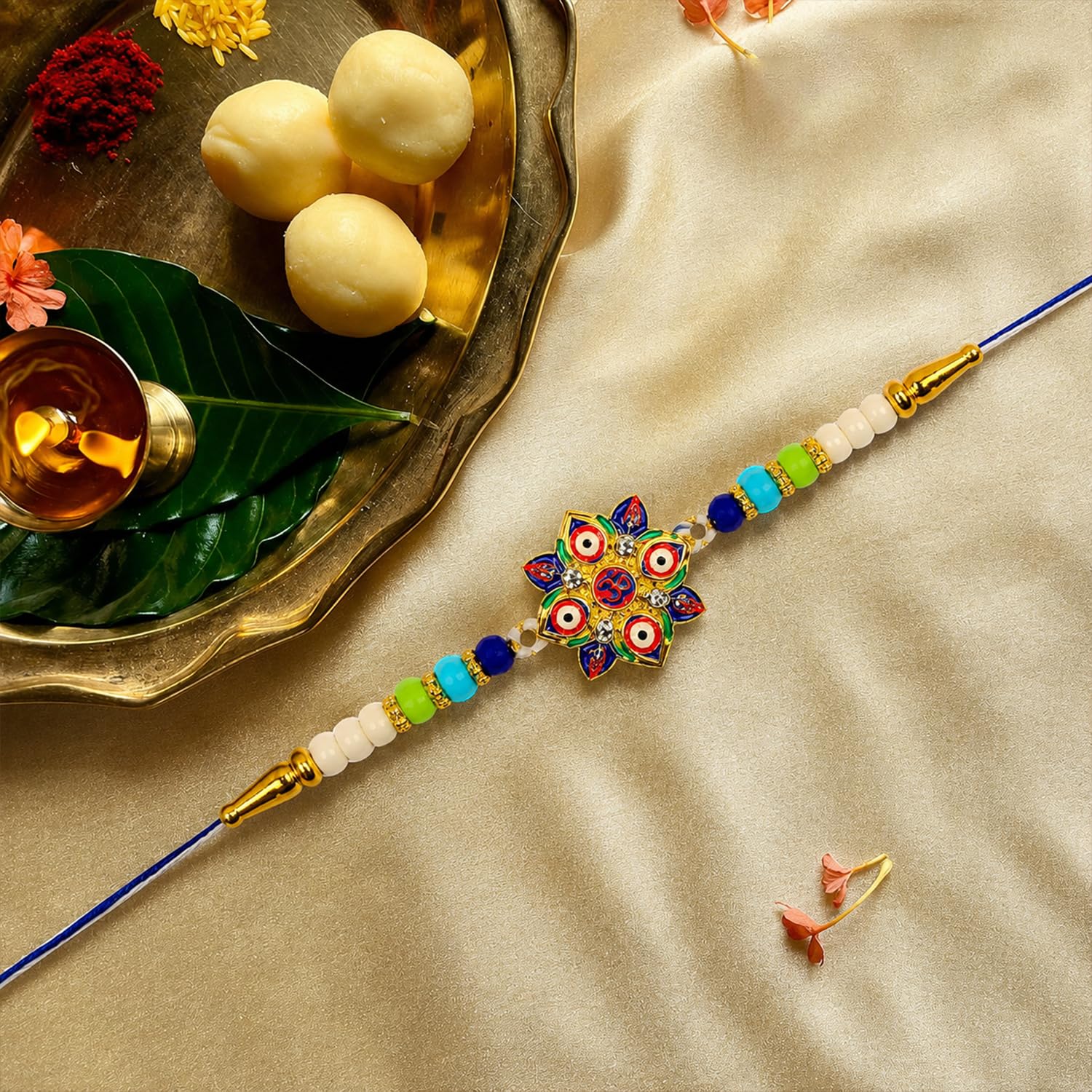 Evil Eye, OM Rakhi Combo - Raksha Bandhan Gift with Choco Butterscotch 32gm, Pack of 5 - Image 13