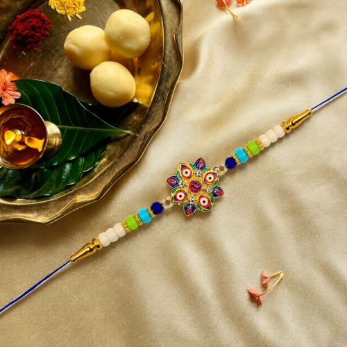 Evil Eye, OM Rakhi Combo - Raksha Bandhan Gift with Choco Butterscotch 32gm, Pack of 5 - Image 14