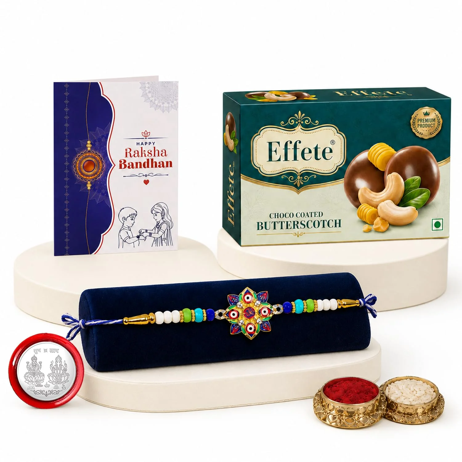 Evil Eye, OM Rakhi Combo - Raksha Bandhan Gift with Choco Butterscotch 32gm, Pack of 5 - Image 5
