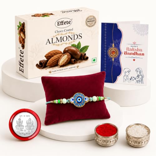 Evil Eye Rakhi Combo - Raksha Bandhan Gift with Choco Almonds 32gm, Pack of 5 | Rakhi Gift - Image 6