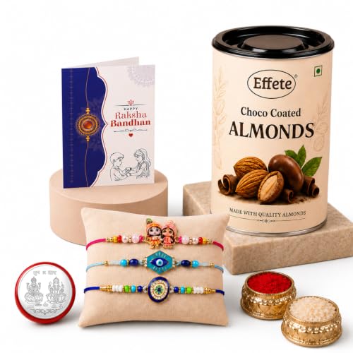 Evil Eye Rakhi Combo - Raksha Bandhan Gift with Choco Almonds 96gm, Pack of 7 | Rakhi Gift - Image 5