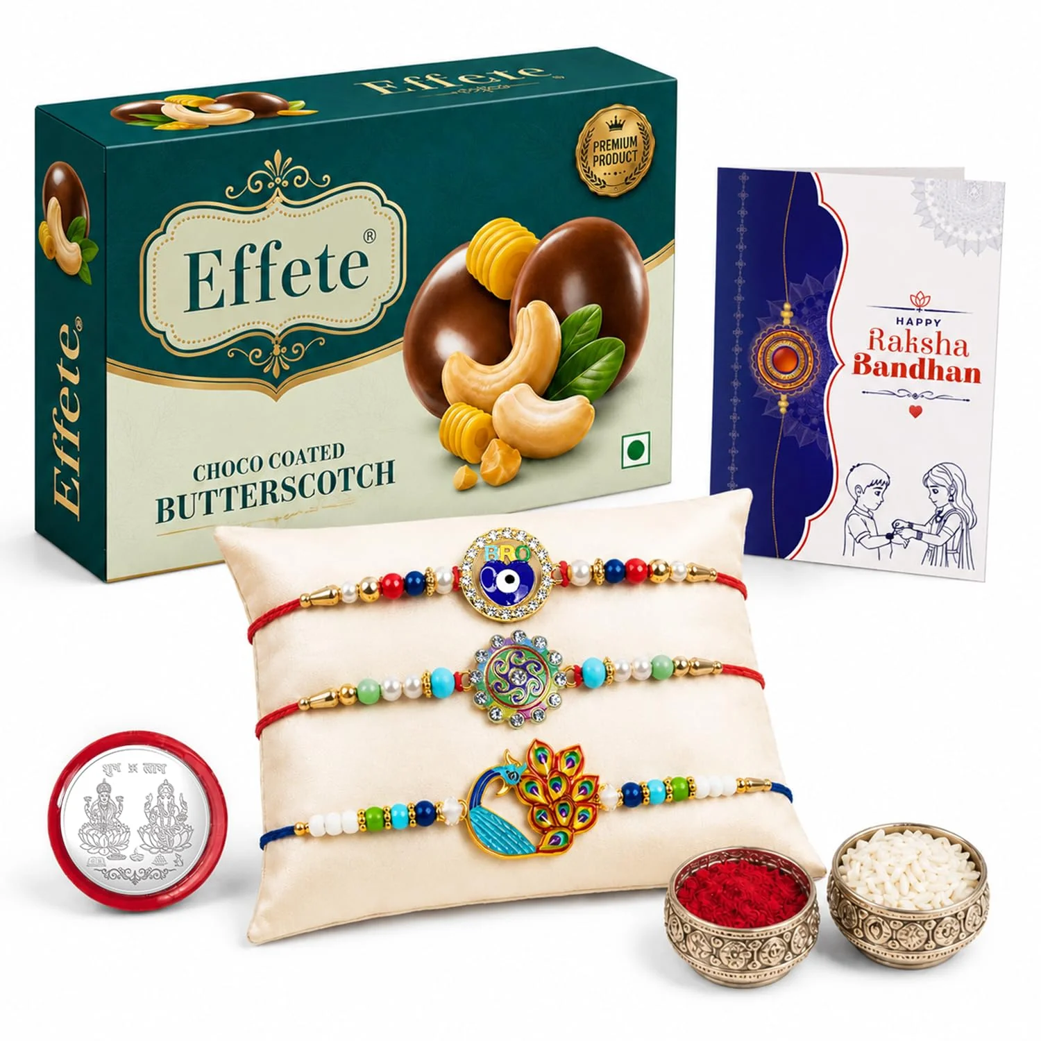 Evil Eye Rakhi Combo - Raksha Bandhan Gift with Choco Butterscotch 32gm, Pack of 7 - Image 5