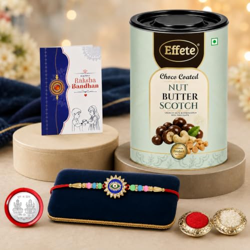 Evil Eye Rakhi Combo - Raksha Bandhan Gift with Choco Butterscotch 96gm, Pack of 5 - Image 2