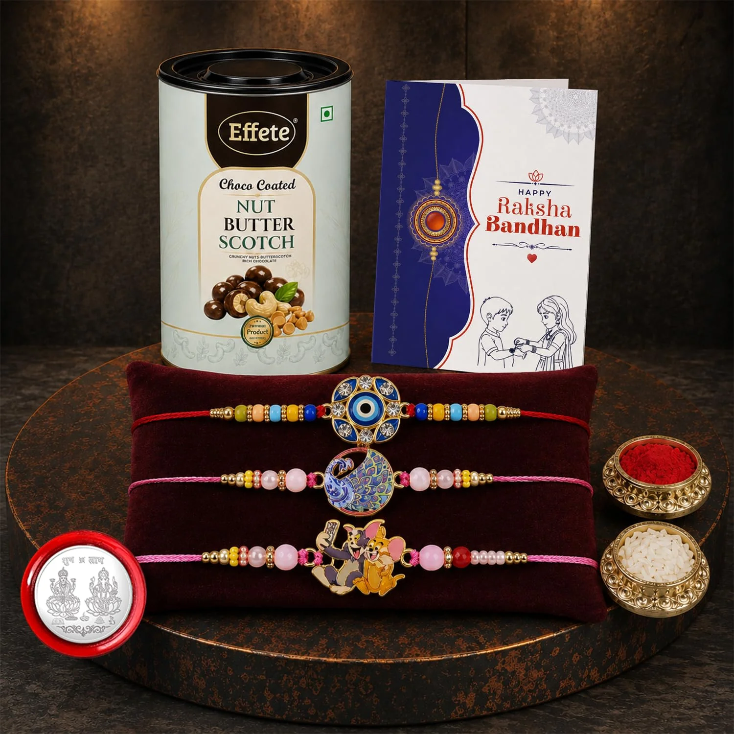 Evil Eye Rakhi Combo - Raksha Bandhan Gift with Choco Butterscotch 96gm, Pack of 7 - Image 2
