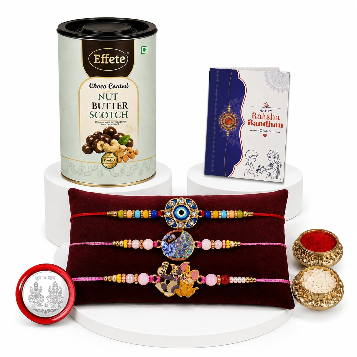 Evil Eye Rakhi Combo - Raksha Bandhan Gift with Choco Butterscotch 96gm, Pack of 7 - Image 5