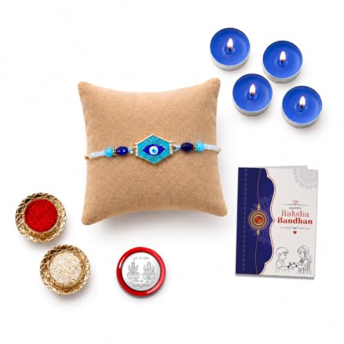 Evil Eye Rakhi Combo - Raksha Bandhan Gift with Tealight Candles 4pcs, Pack of 5 - Image 4