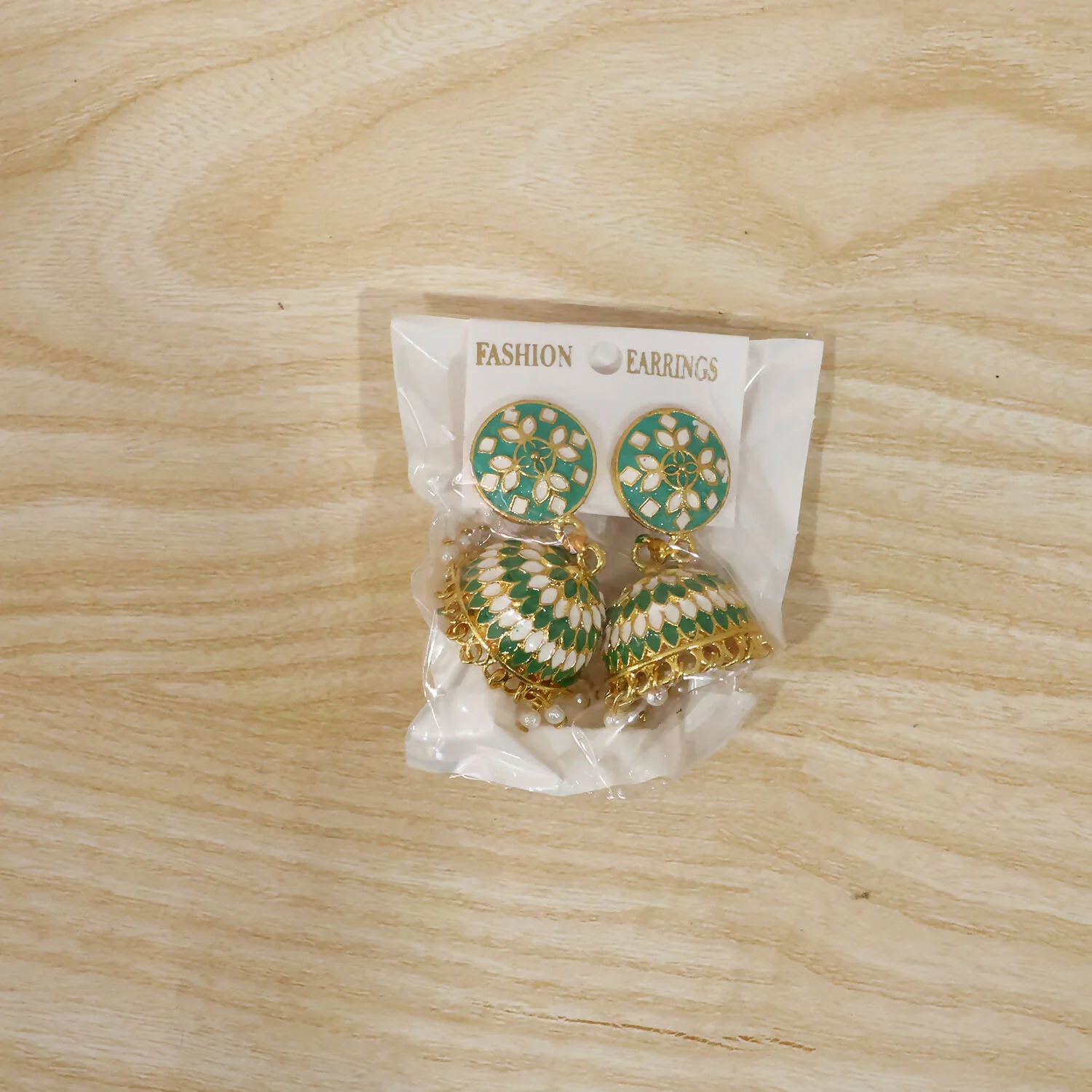 Green Floral Jhumka Earrings – Elegant Pearl Detailing for Women - Image 7