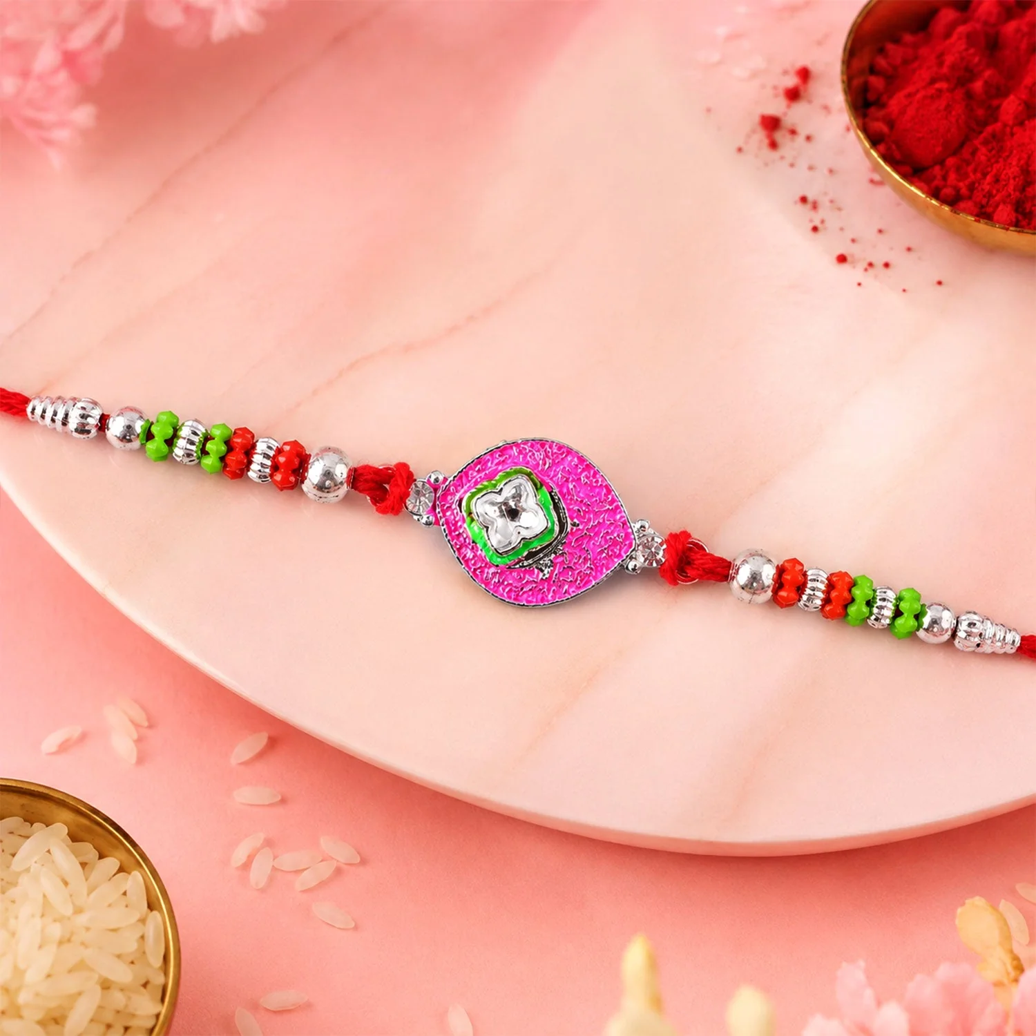 Floral Design Stone Studded Premium Designer Rakhi for Brother - Image 3