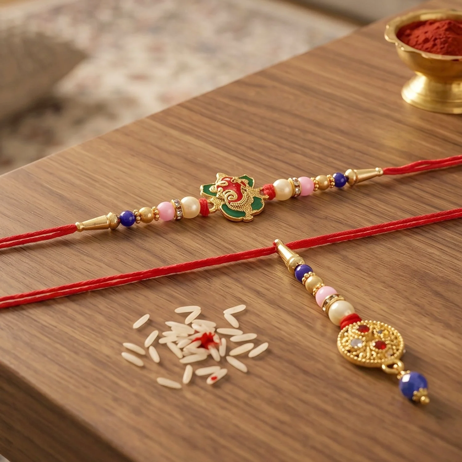 Premium Floral Peacock Bhabhi Lumba Rakhi – Elegant Pastel Bead Design - Image 4