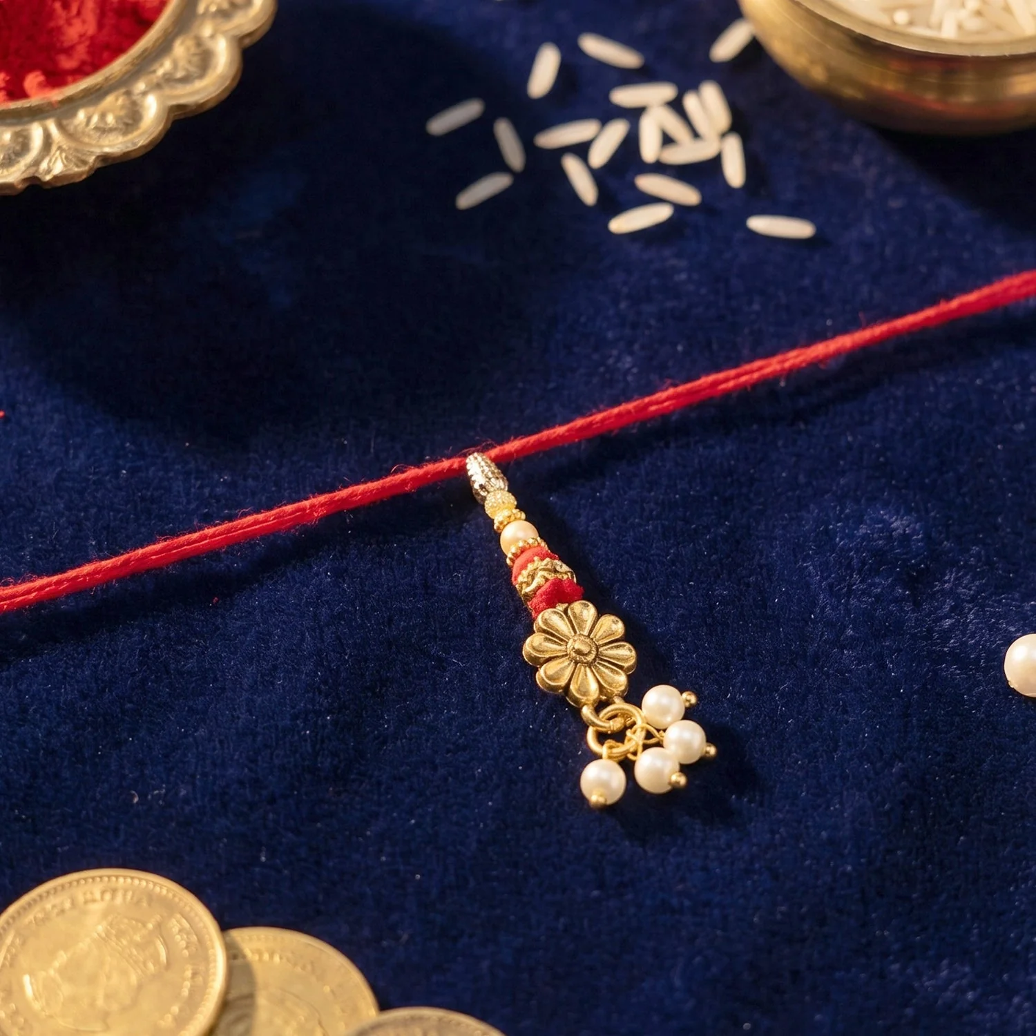 Bhabhi Rakhi – Elegant Floral Pearl Drop Design for Rakshabandhan - Image 3