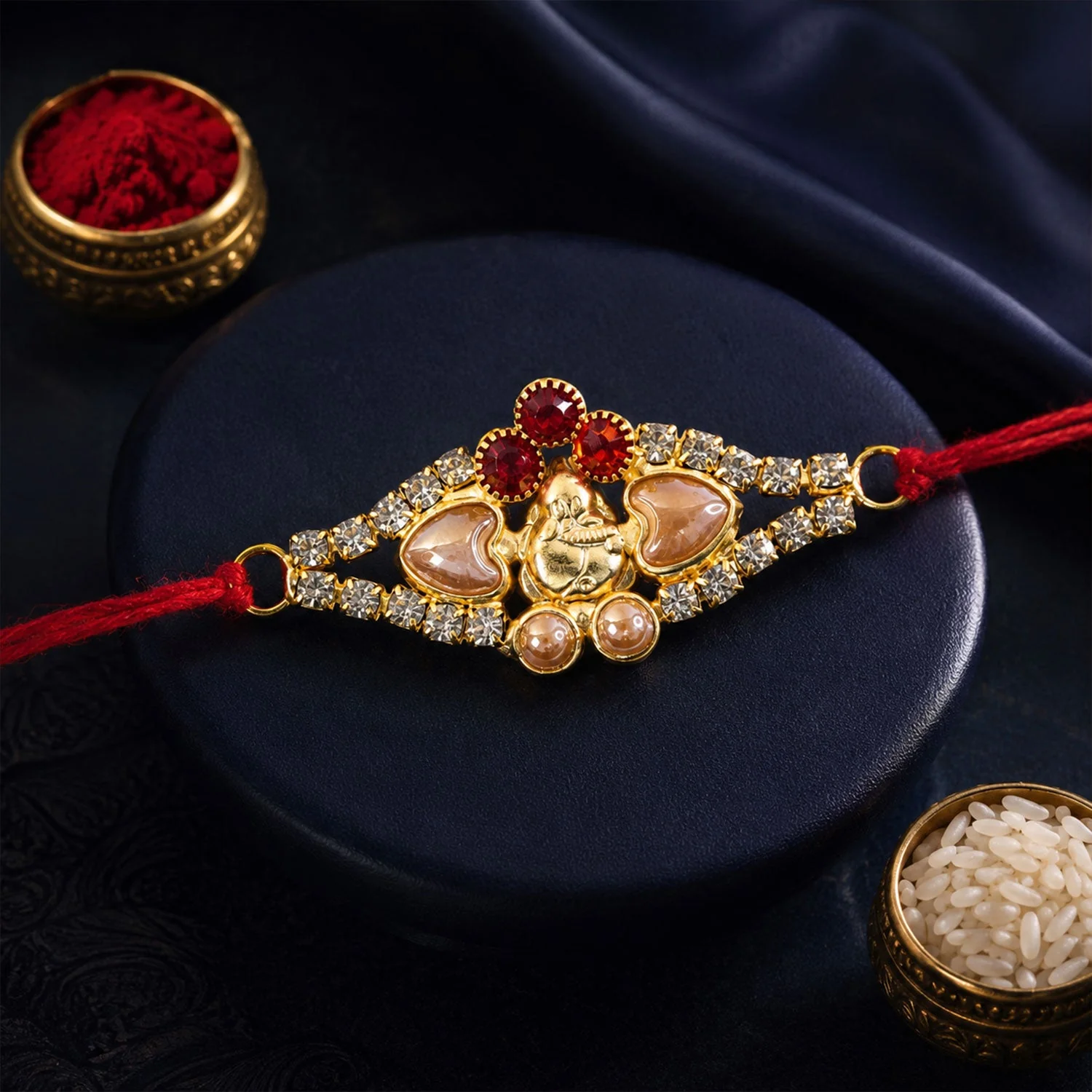 Floral Pearl Stone Premium Designer Rakhi for Brother - Image 4
