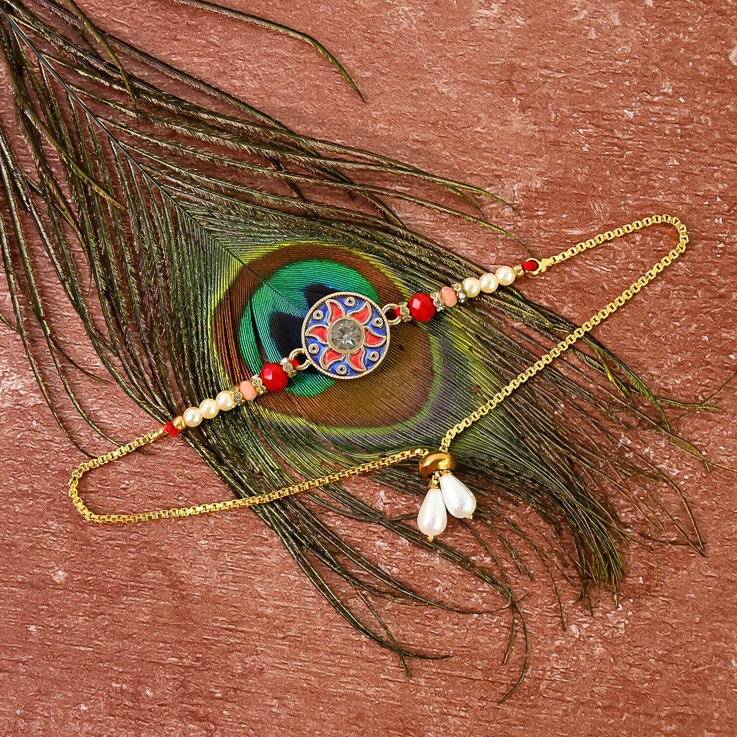 Bhaiya Bhabhi Rakhi Set – Elegant Beaded Gift for Raksha Bandhan - Image 4