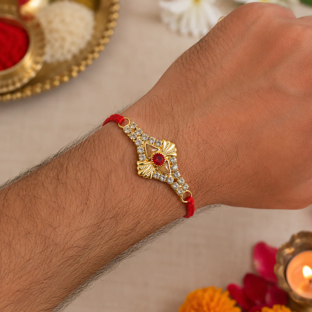 Floral Square Stone Studded Premium Designer Rakhi for Brother - Image 3