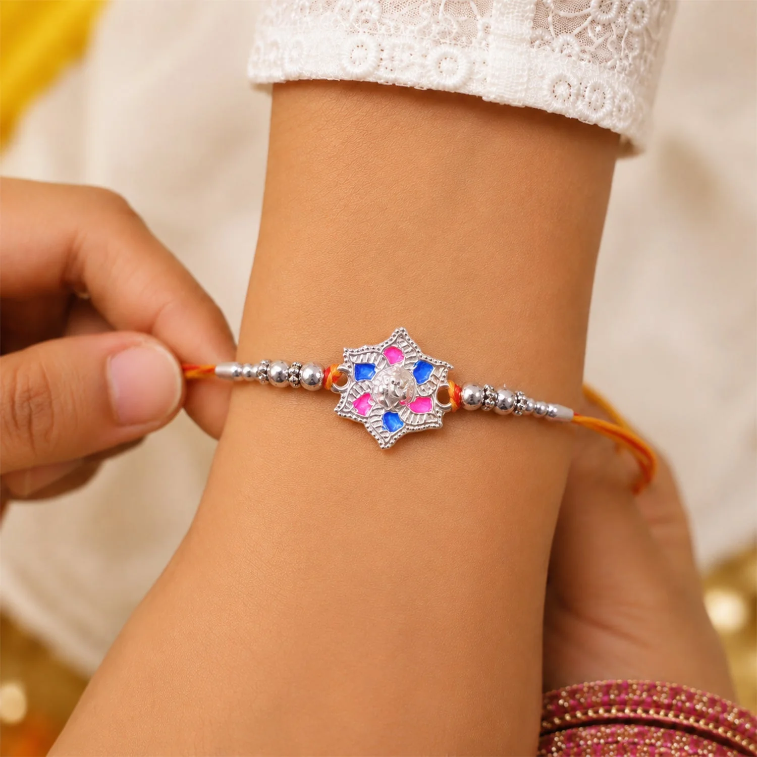 Floral Star Motif Stone Studded Premium Designer Rakhi for Brother - Image 3