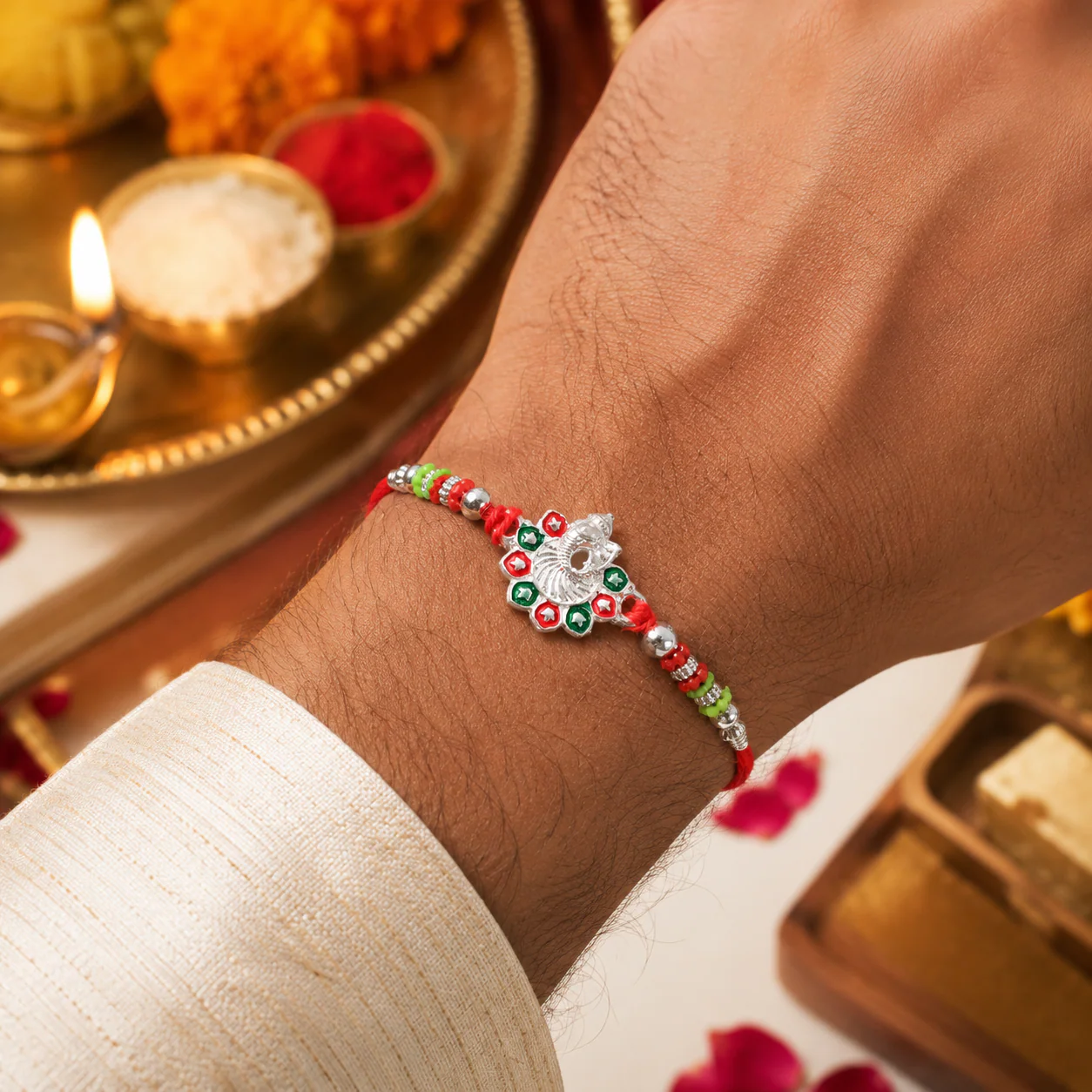 Traditional Ganesha Rakhi with Beadwork – Rakhi for Brother - Image 4