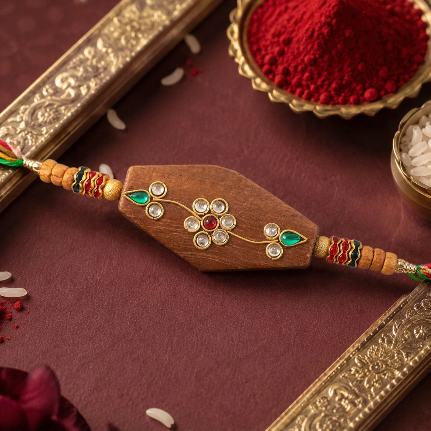 Floral Stone Studded Premium Designer Rakhi for Brother - Image 4