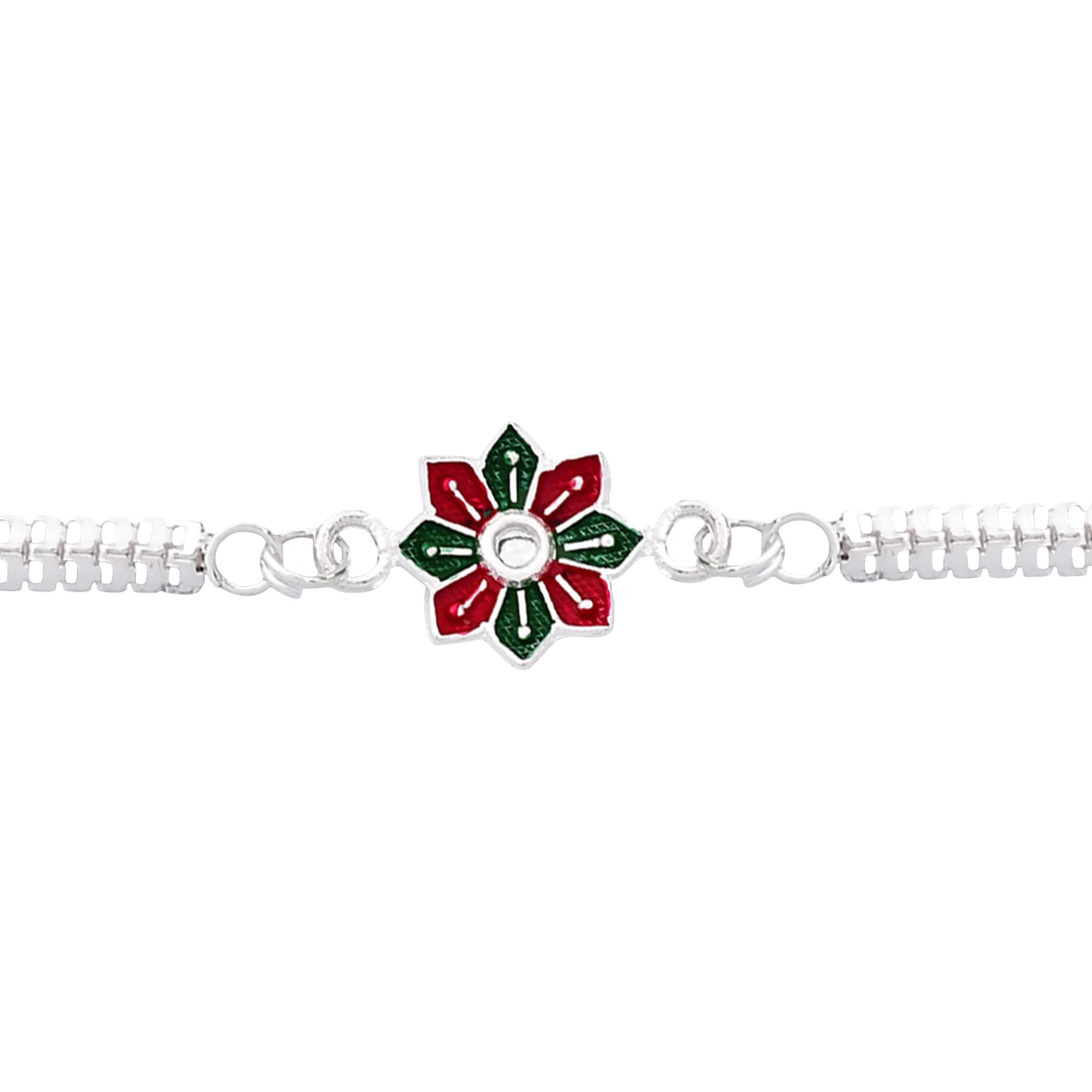 Silver Rakhi, Floral Enamel Design for Brothers - Image 5