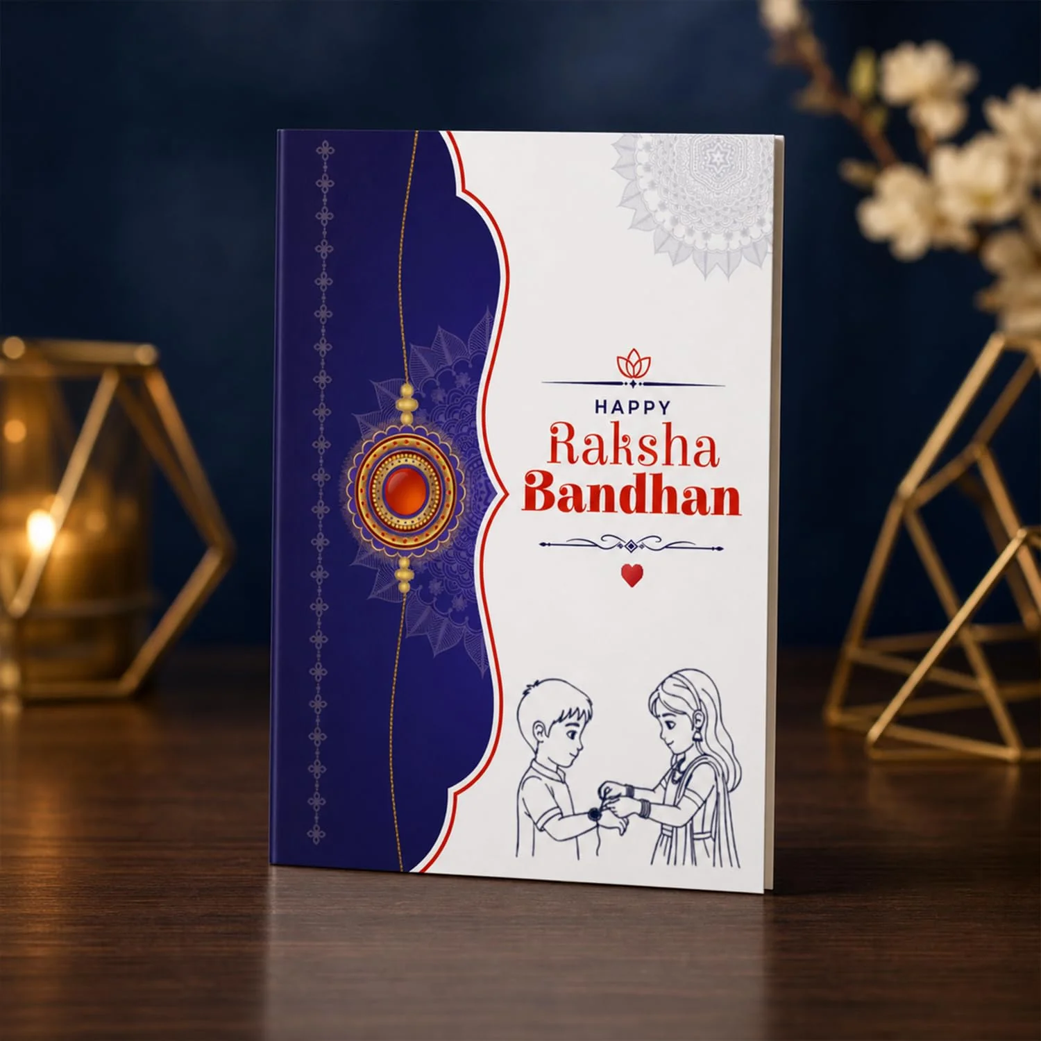 Flower, Evil Eye Rakhi Combo - Raksha Bandhan Gift with Tealight Candles 4pcs, Pack of 7 - Image 7