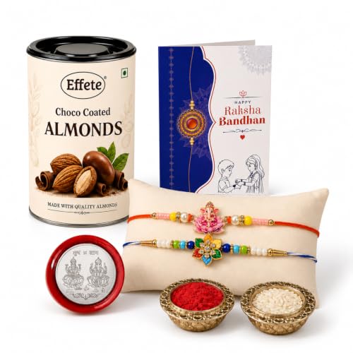 Flower, Ganesha Rakhi Combo - Raksha Bandhan Gift with Choco Almonds 96gm, Pack of 6 - Image 6