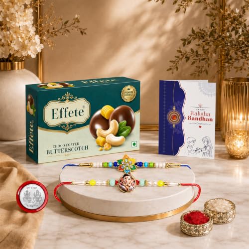 Flower Rakhi Combo - Raksha Bandhan Gift with Choco Butterscotch 32gm, Pack of 6 - Image 2