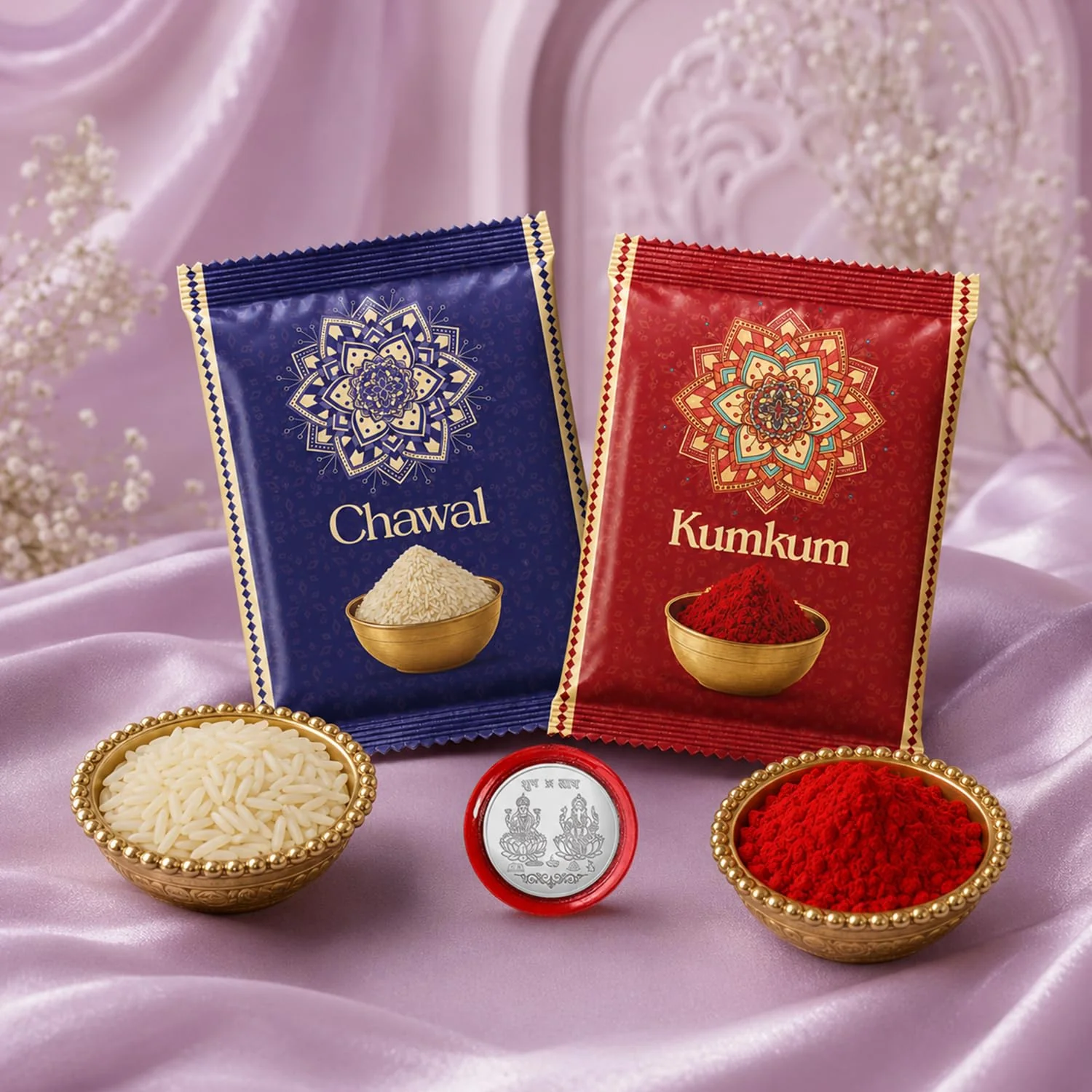 Flower Rakhi Combo - Raksha Bandhan Gift with Tealight Candles 4pcs, Pack of 5 for Bhaiya - Image 5