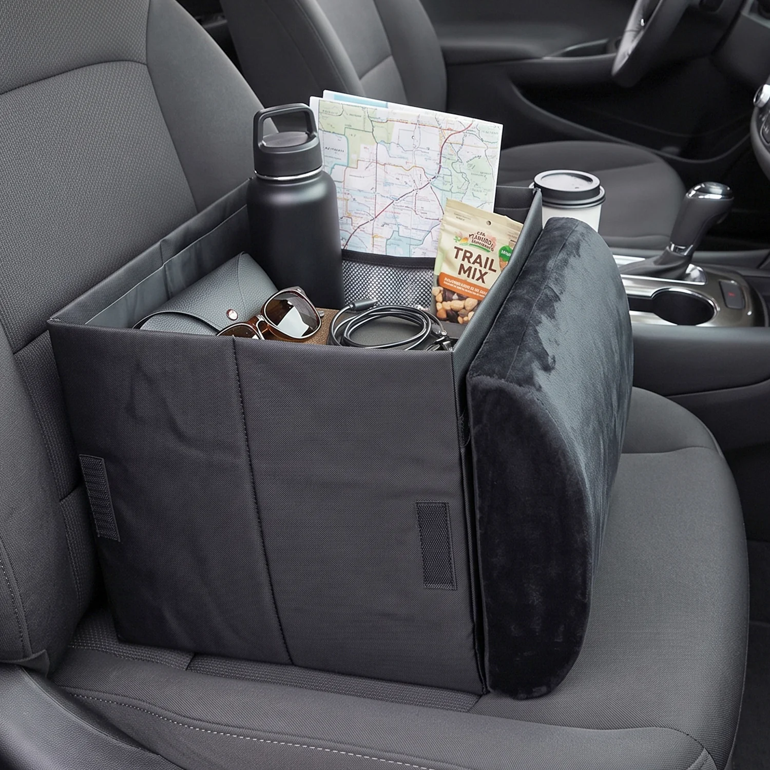 Foldable Car Organizer Box, Front Seat Storage with Fold-Out Armrest Cushion (1 Pc) - Image 3
