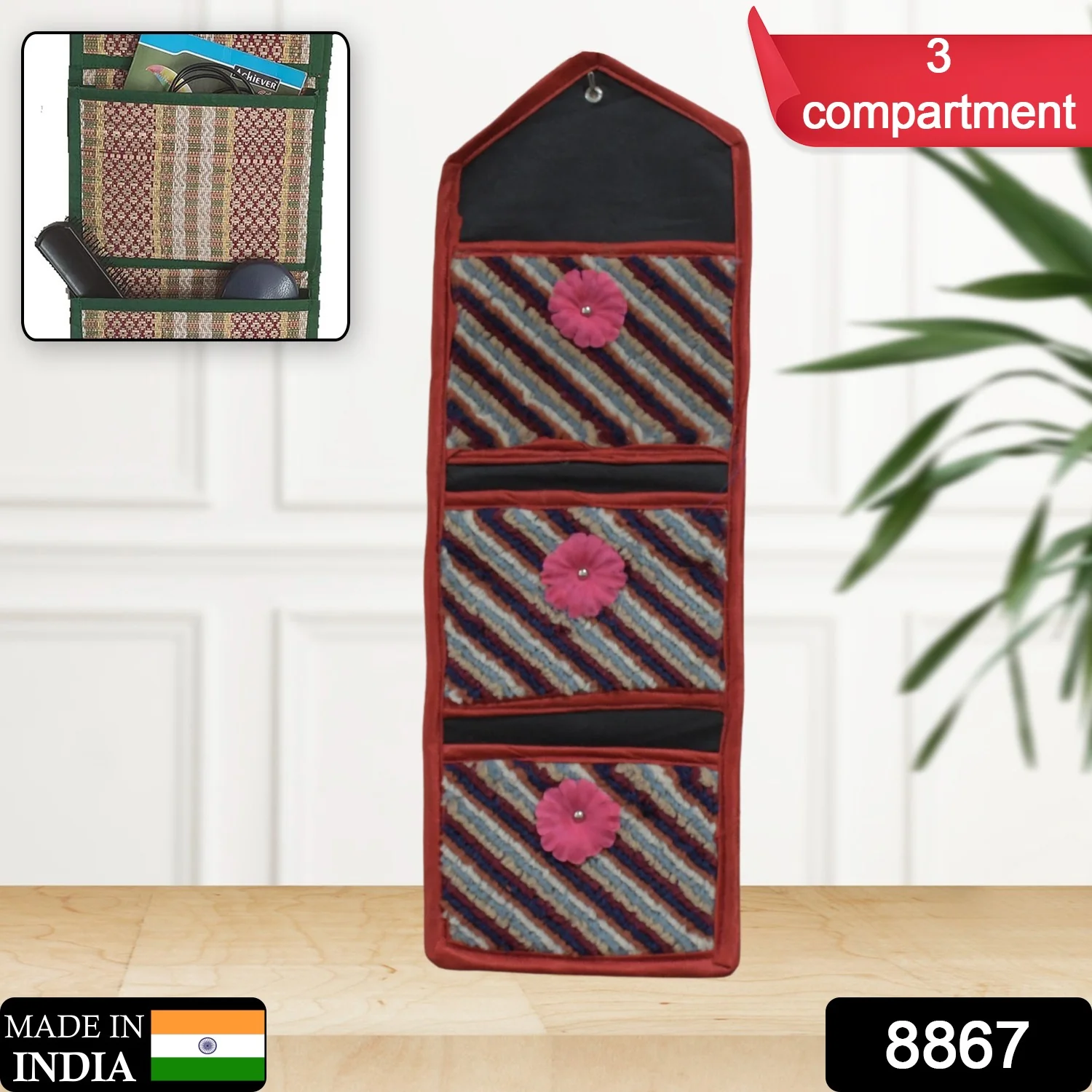 Foldable Hanging Organizer – 3 Pocket Wall Holder | Indo Glow - Image 2