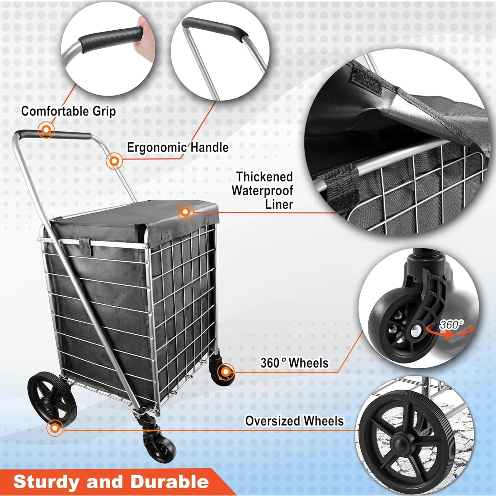 Foldable Shopping Cart – Durable Iron Frame & Dual Swivel Wheels | Organivo - Image 3