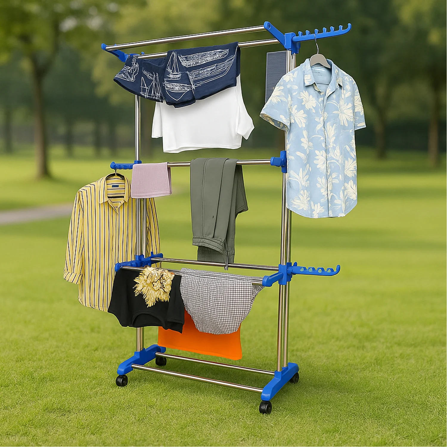 Stainless Steel Clothes Drying Rack – Foldable & Mobile - Image 6