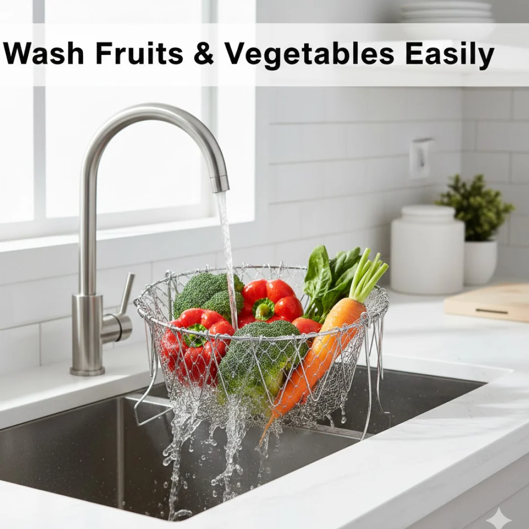 Foldable Strainer Basket – Stainless Steel, Space-Saving | Vastate - Image 3