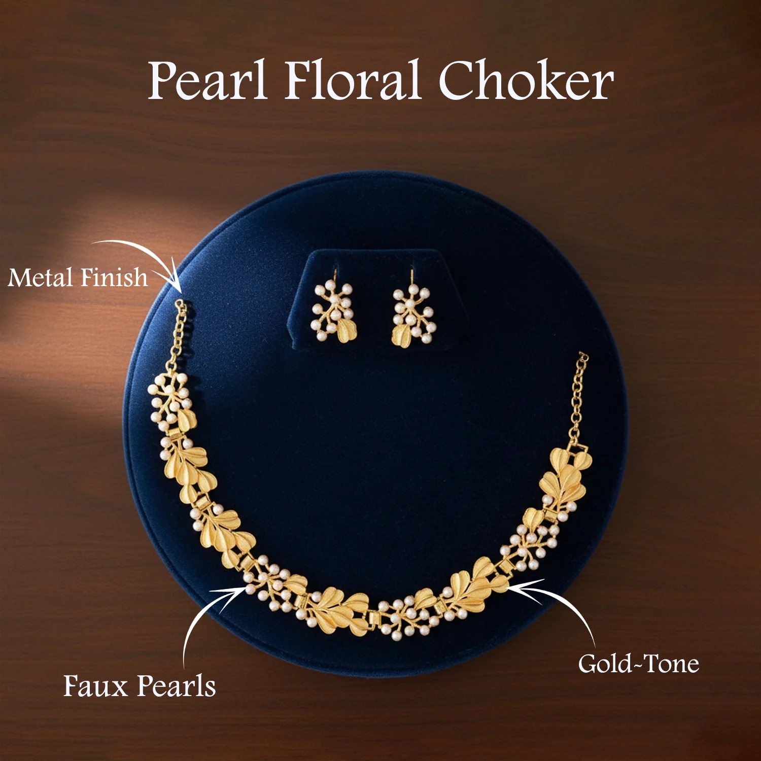 Faux Pearl Choker with Gold Floral Pendant – Elegant Multi-Strand Design - Image 4