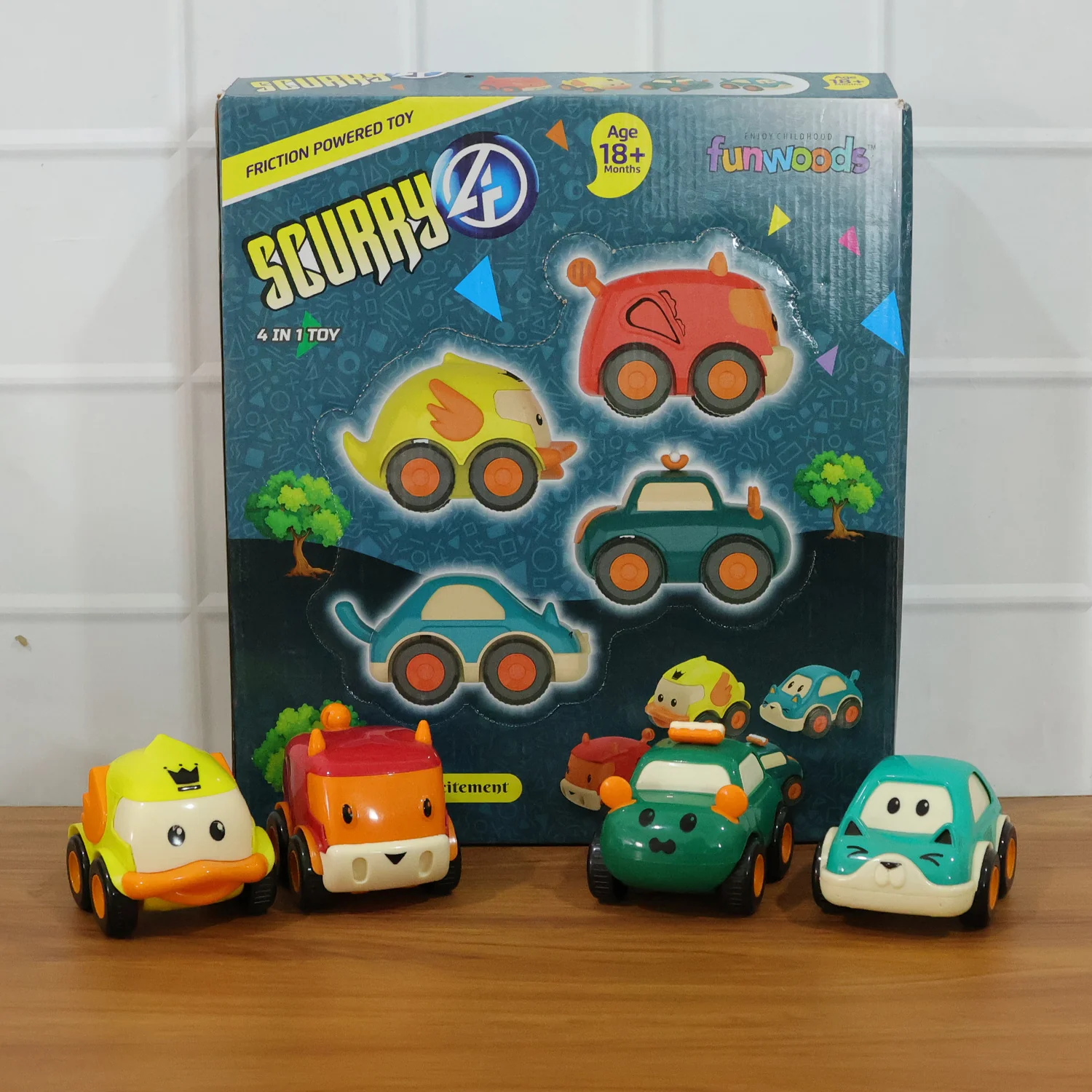 Animal Cartoon Pull-Back Toy Car Set – 4 Vibrant Mini Vehicles - Image 9