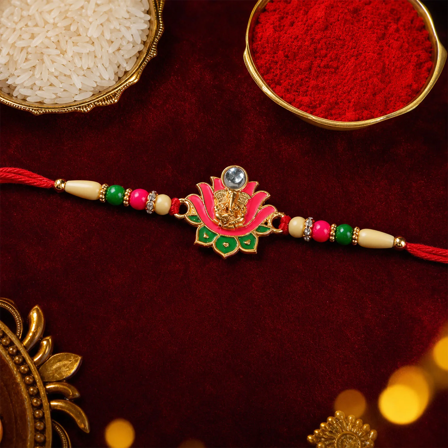 Ganesh Lotus Leaf Rakhi – Designer Festive Gift for Raksha Bandhan - Image 4