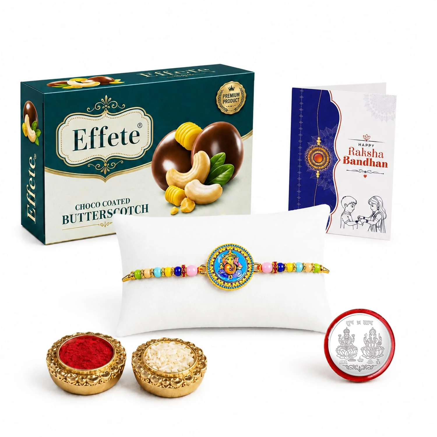 Ganesh Rakhi Combo - Raksha Bandhan Gift with Choco Butterscotch 32gm, Pack of 5 - Image 5