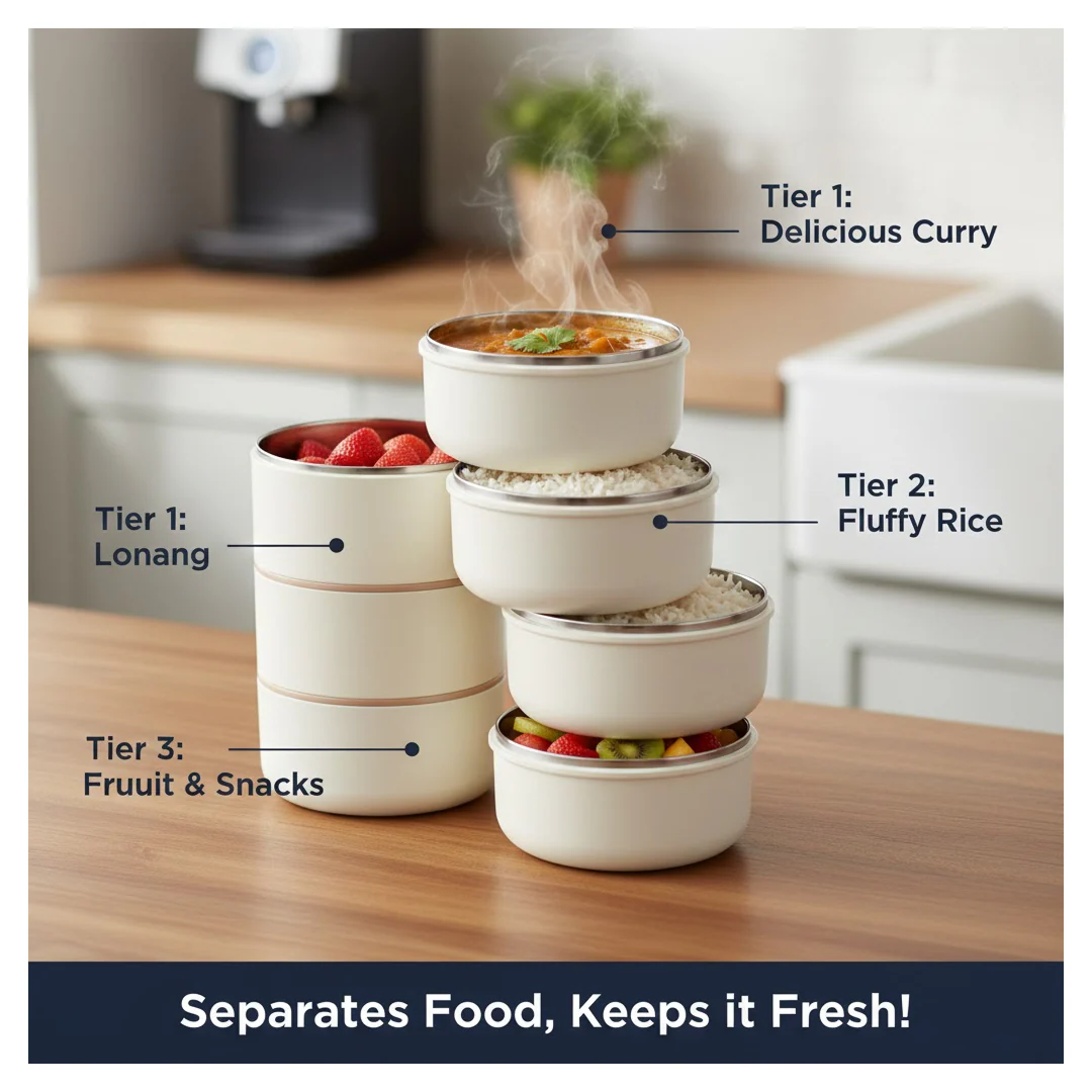 Stainless Steel Lunch Box – 3 Layer, Leak-Proof | Ganesh - Image 4