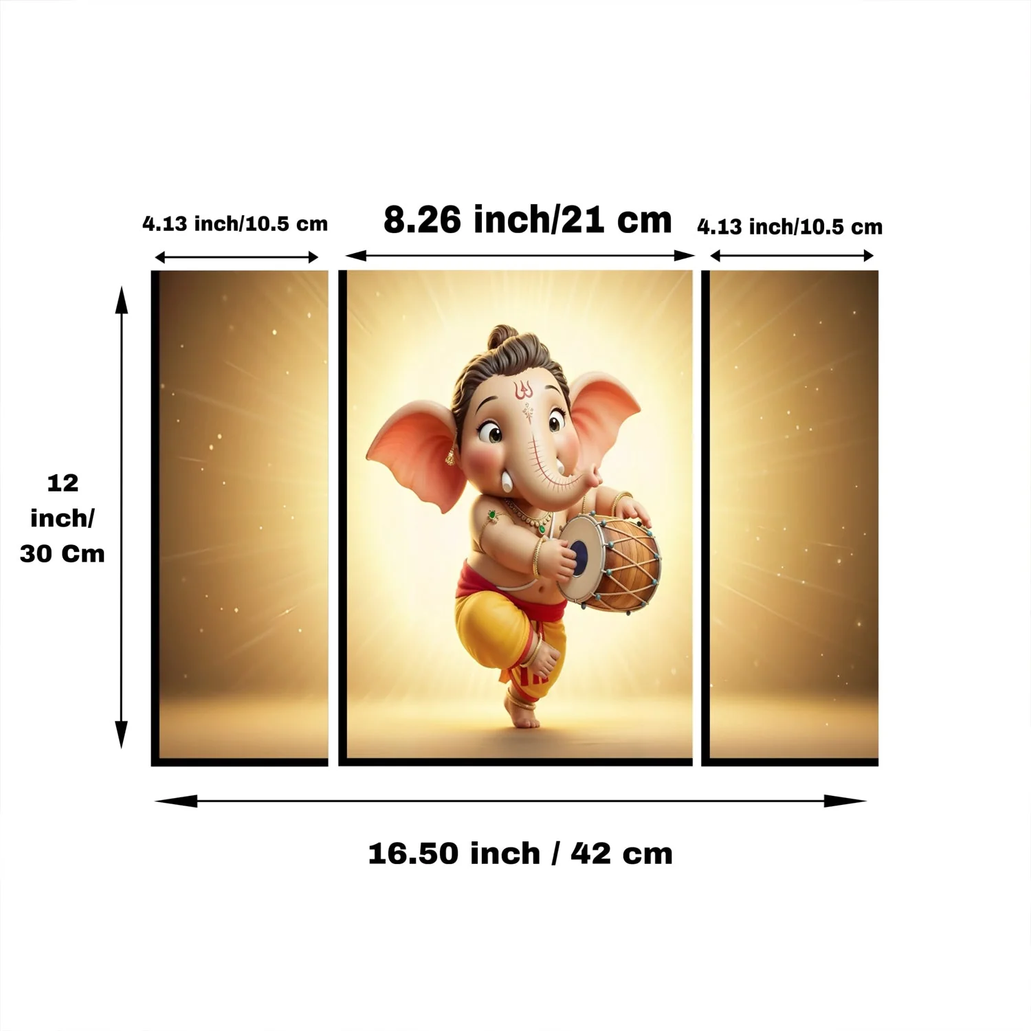 Ganesha Religious Wall Art – Vibrant 3 Panel MDF Frame - Image 6