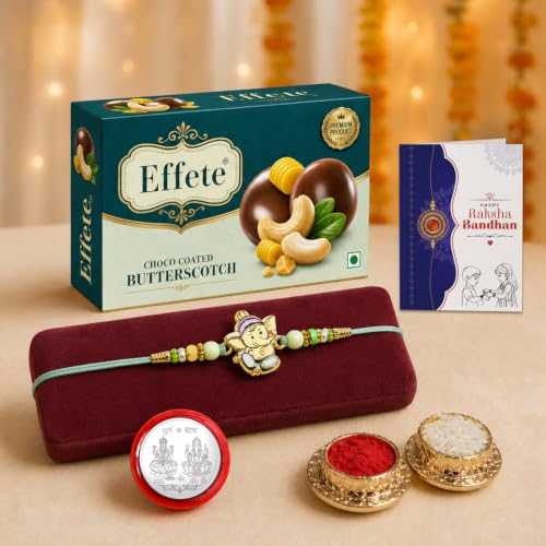 Ganesha Rakhi Combo - Raksha Bandhan Gift with Choco Butterscotch 32gm, Pack of 5 - Image 4