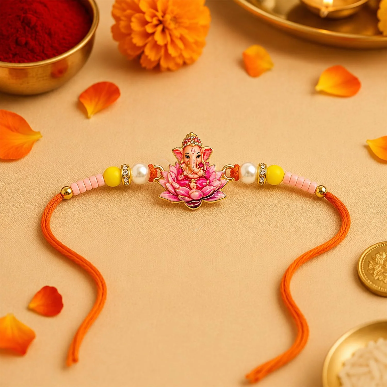 Ganesha Rakhi Combo - Raksha Bandhan Gift with Choco Butterscotch 96gm, Pack of 5 - Image 12