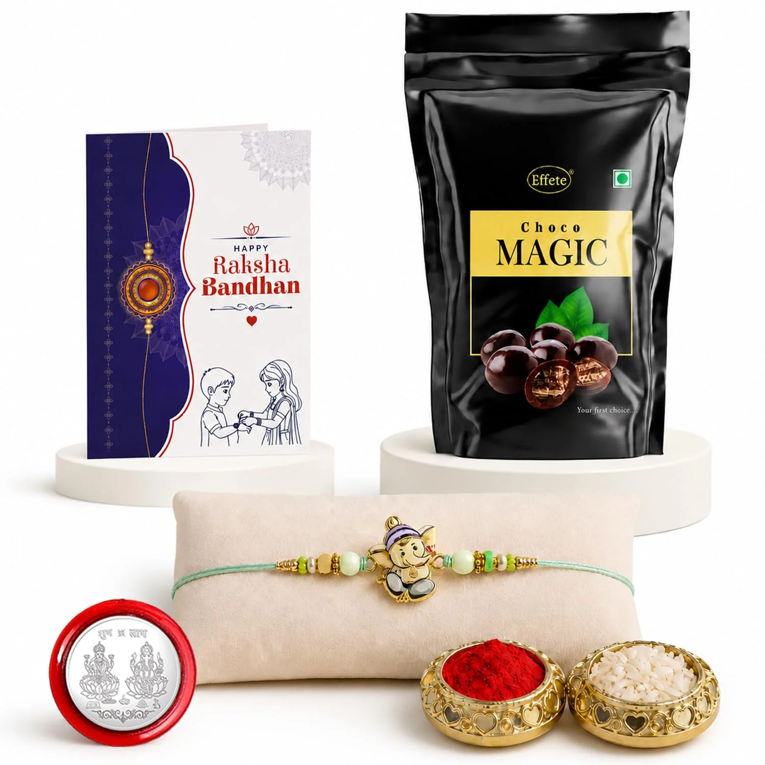 Ganesha Rakhi Combo - Raksha Bandhan Gift with Choco Magic Standy Pouch, Pack of 5 - Image 5