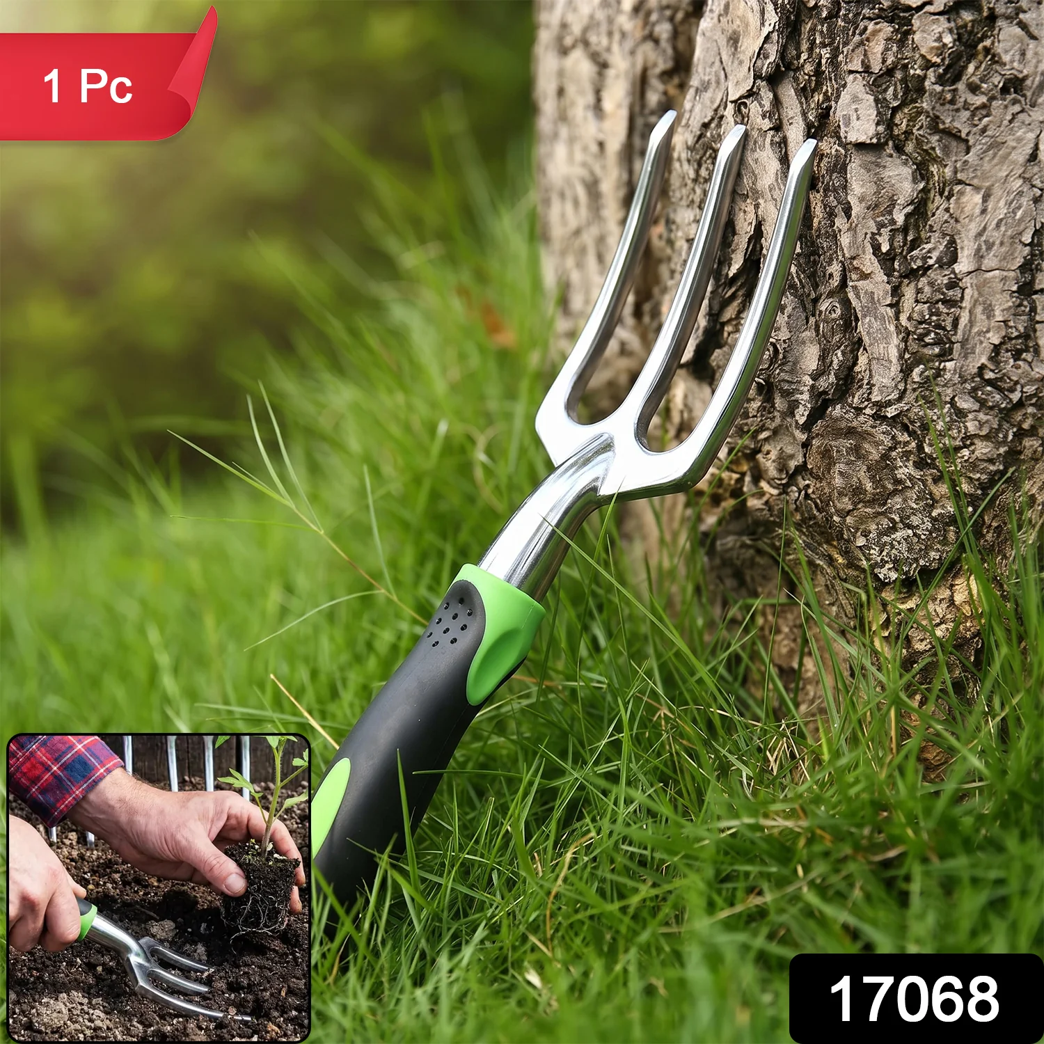 Garden Hand Fork 3 Tine Stainless Steel Digging Tool Ergonomic Handle (1 Pc) - Image 2