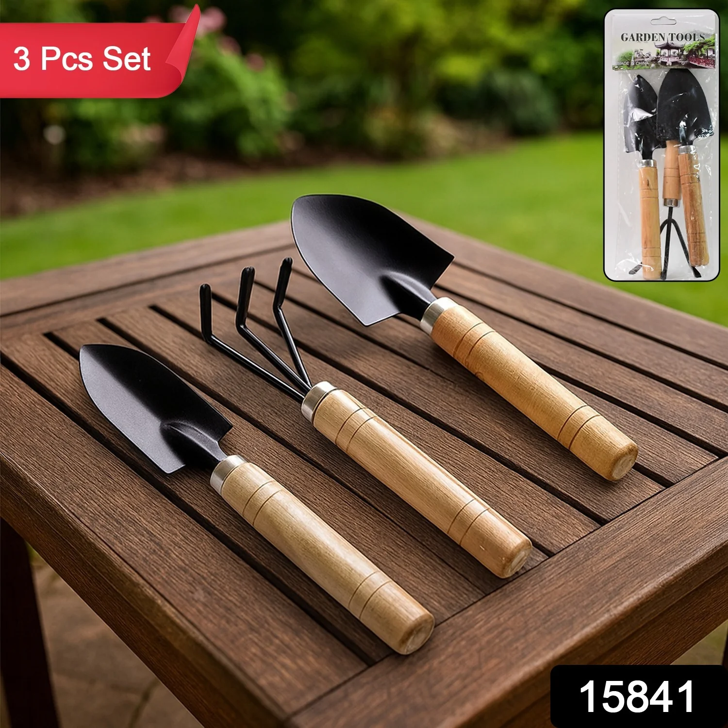 Garden Tool Kit – Durable 3-Piece Set with Wooden Handles - Image 2