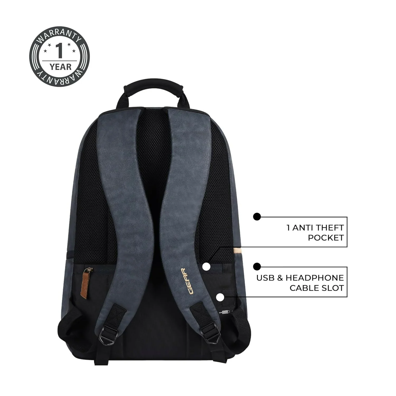 Laptop Backpack – Waterproof Classic Faux Leather Navy Blue - Image 6