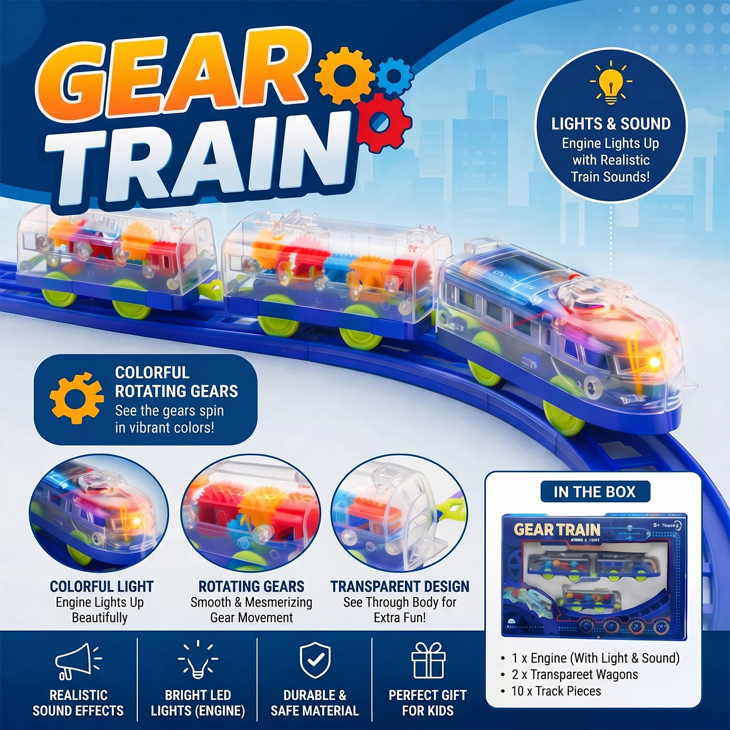 Gear Train Sound & Light – Engaging Kids Electric Train Set - Image 2