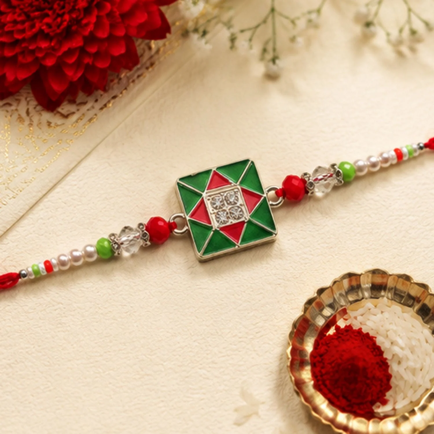 Geometric Square Stone Premium Designer Rakhi for Brother - Image 4