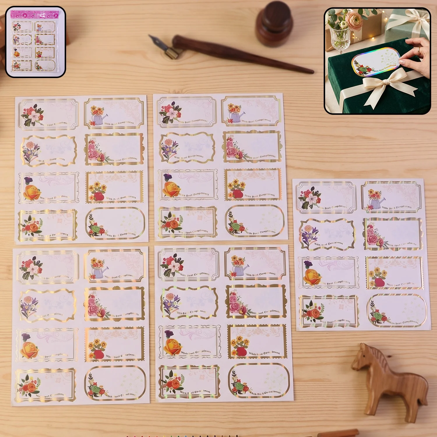 Gift Tag Stickers – Elegant Floral Gold Foil Labels for Gifting - Image 3