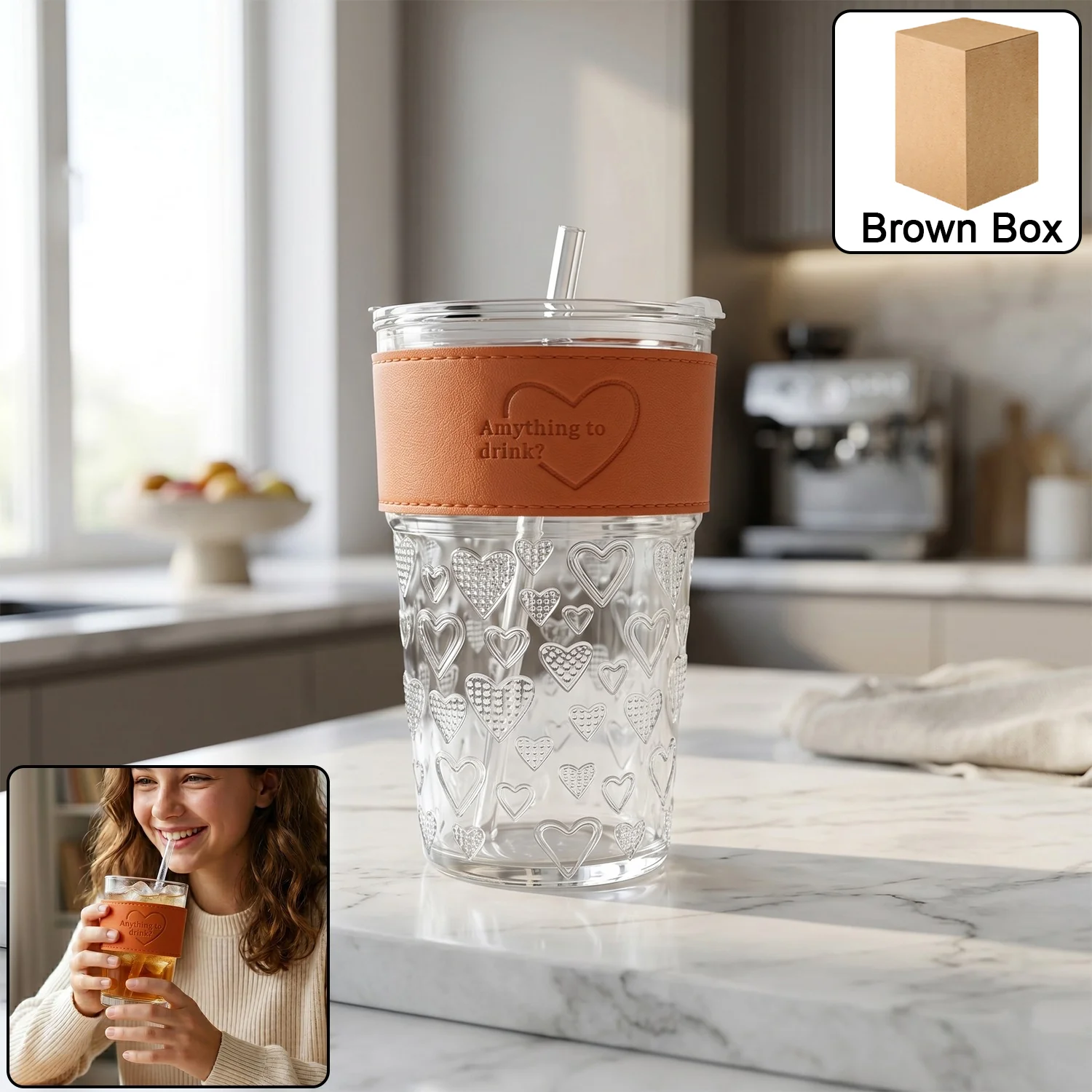 Glass Drinking Tumbler – Spill-Resistant Lid & Elegant Design - Image 2