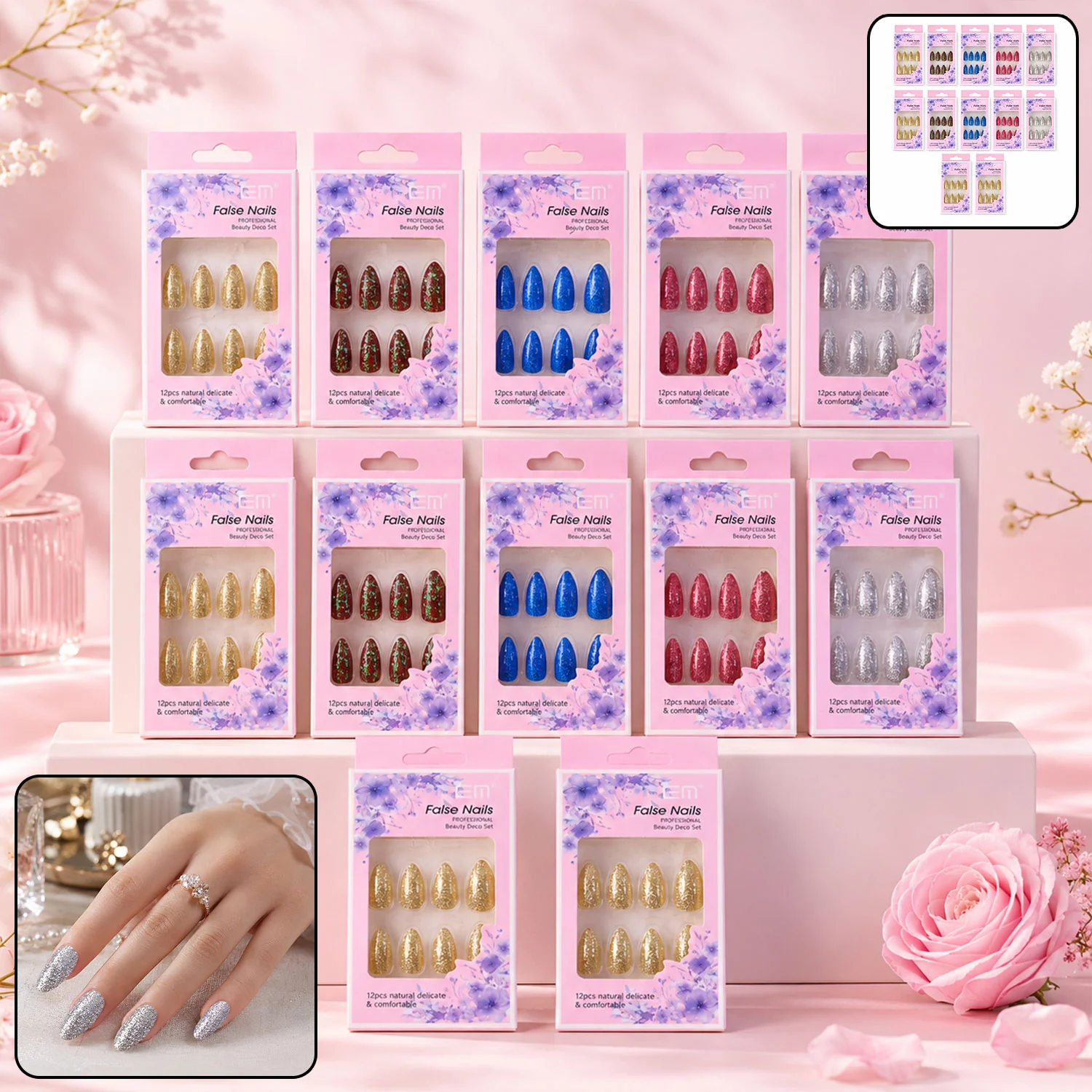 Glitter Press-On False Nails – Reusable Glossy Mix Designs - Image 3